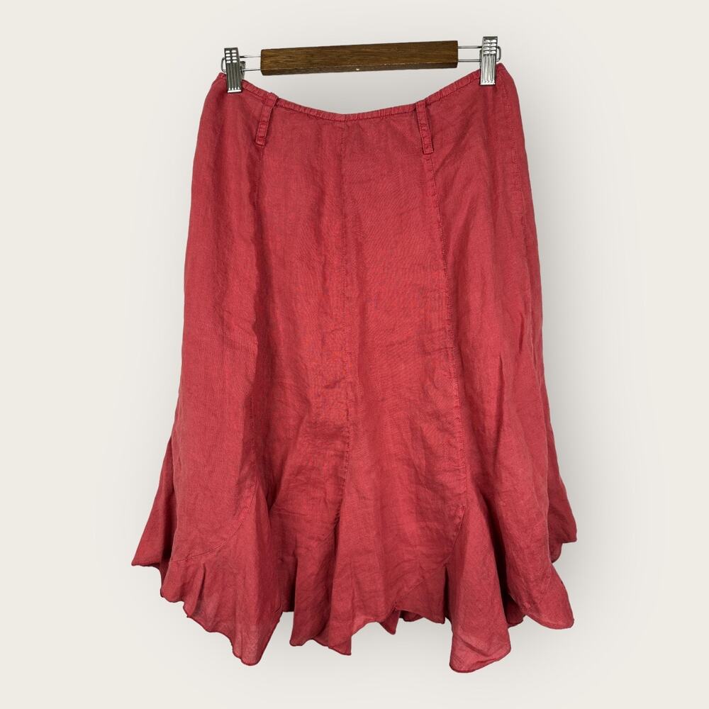 Puro Lino Womens Medium Linen Flax Skater Skirt Flaw Lagenlook Bohemian Pink